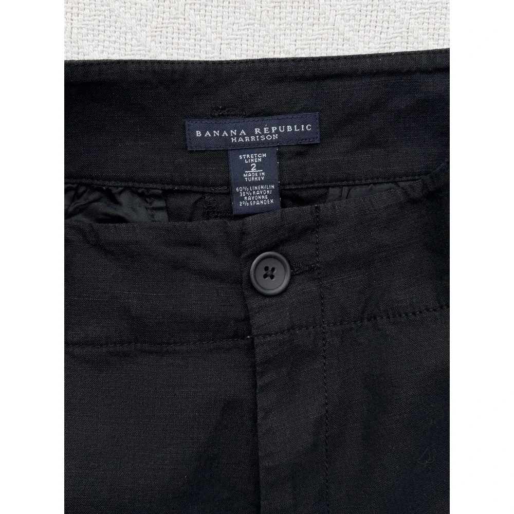 Banana Republic Harrison Black Stretch Linen Pants Straight Leg Mid Rise Size 2
